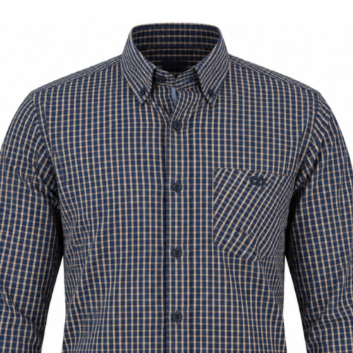 Button Down Check Shirt Navy-Tobacco