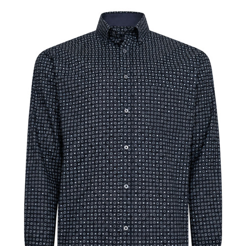Premium Geo Floral Print Shirt BLACK