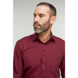 4074- Wine Pure Cotton Shirt with Navy Contrast
