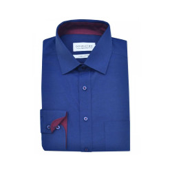 Navy Cotton Shirt with Wine Contrast