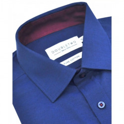 4074- Navy Cotton Shirt with Wine Contrast