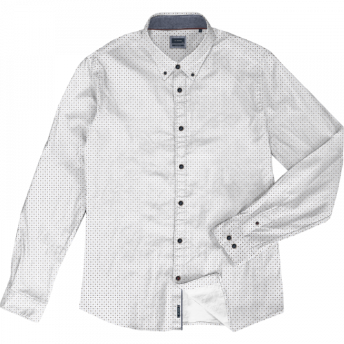 5079 Fine Printed Cotton Shirt Long Sleeve White