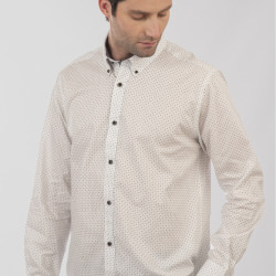 5079 Fine Printed Cotton Shirt Long Sleeve White