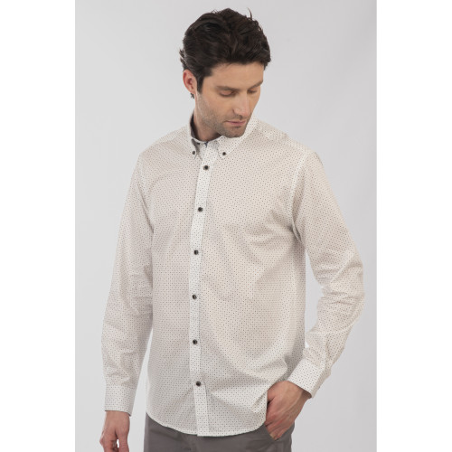 5079 Fine Printed Cotton Shirt Long Sleeve White