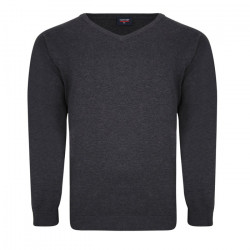 KW031 100% Knitted Cotton V Neck Charcoal Grey