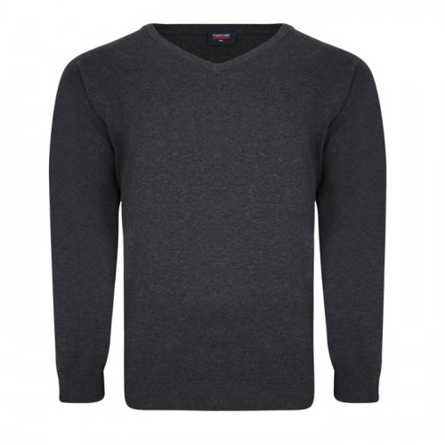 KW031 100% Knitted Cotton V Neck Charcoal Grey