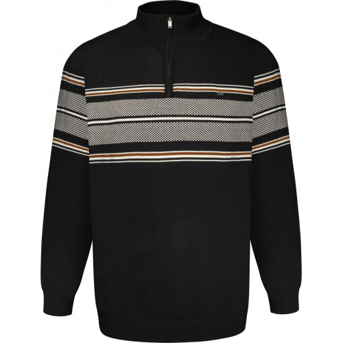 93- 1/4 Zip Striped Knit Top Black