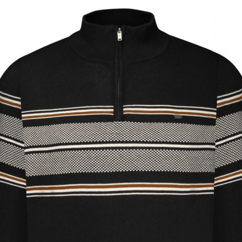 93- 1/4 Zip Striped Knit Top Black