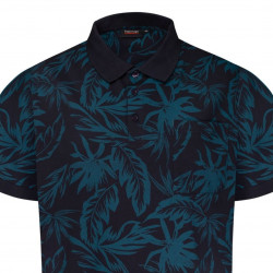 P222 Leaf Print Poloshirt Navy-Teal