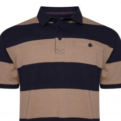 5523 - Striped Rugby Polo NAVY/TAUPE 