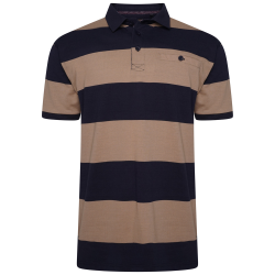 5523 - Striped Rugby Polo NAVY/TAUPE 