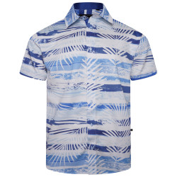 6065 Faded Leaf Print Shirt BLUE