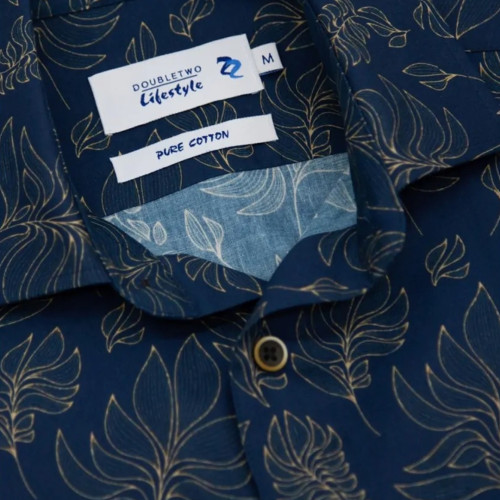 1254 Double Two Leaf Print Shirt Navy