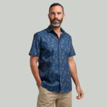1254 Double Two Leaf Print Shirt Navy