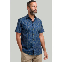 1254 Double Two Leaf Print Shirt Navy