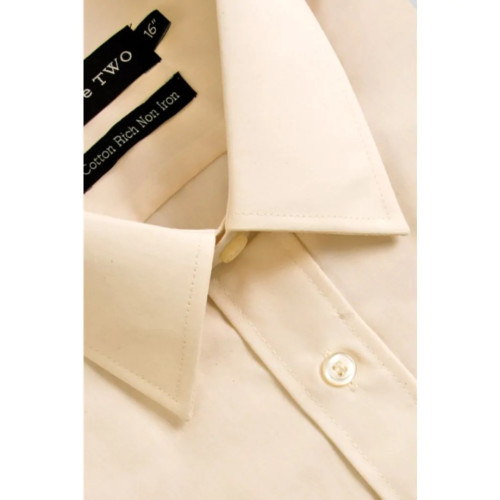 3300 - Double Two Cotton Rich Plain Office Shirt Cream