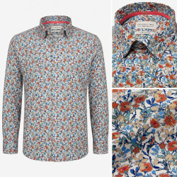 Floral Blue & Beige Premium Cotton Shirt