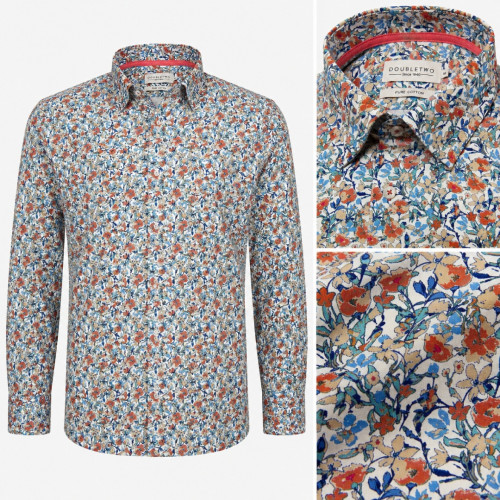 Floral Blue & Beige Premium Cotton Shirt