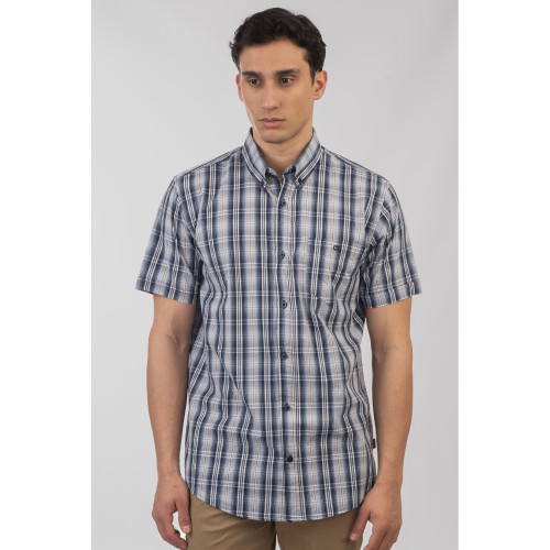 5078 Check Shirt 100% Cotton NAVY/TAUPE