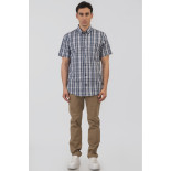 5078 Check Shirt 100% Cotton NAVY/TAUPE