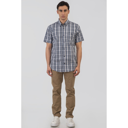 5078 Check Shirt 100% Cotton NAVY/TAUPE