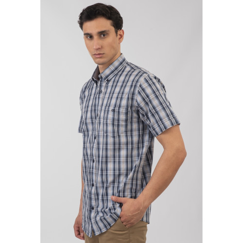 5078 Check Shirt 100% Cotton NAVY/TAUPE