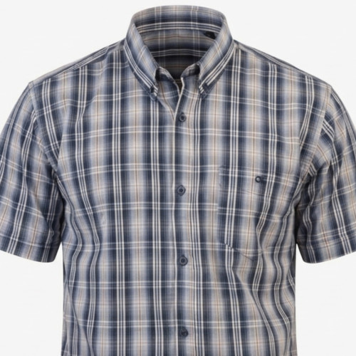 5078 Check Shirt 100% Cotton NAVY/TAUPE
