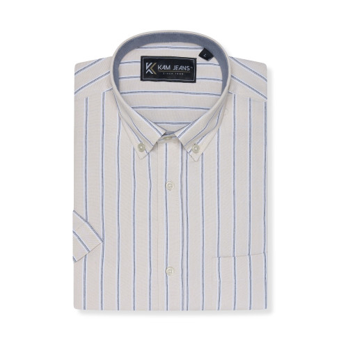 6386 Striped Button Down Shirt STONE