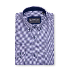 P049 Premium L/S Diamond Geo Print Shirt INDIGO