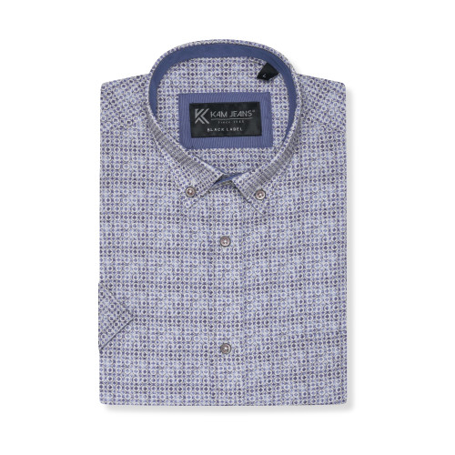 P056 Premium Geo Print Shirt BLUE