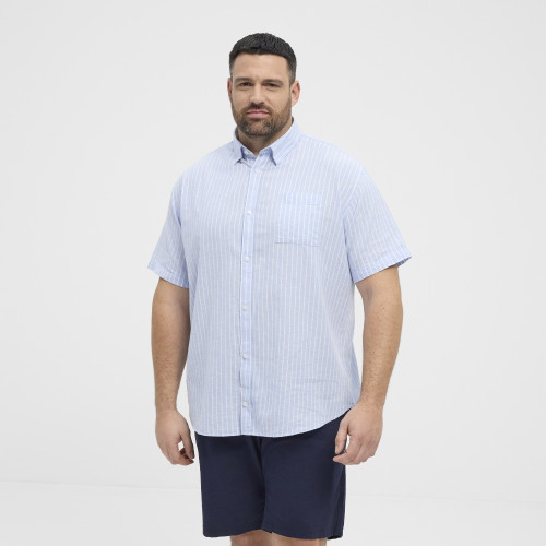 51108 NORTH Striped Linen/Cotton Shirt Light Blue