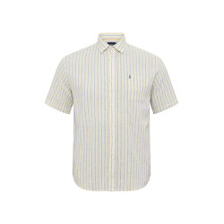 51109 NORTH Striped Linen/Cotton Shirt Yellow - Blue
