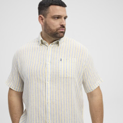 51109 NORTH Striped Linen/Cotton Shirt Yellow - Blue