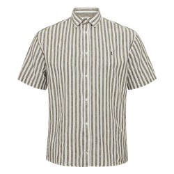 51308 NORTH Striped Linen/Cotton Shirt Green
