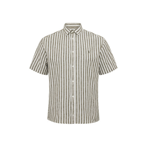 51308 NORTH Striped Linen/Cotton Shirt Green