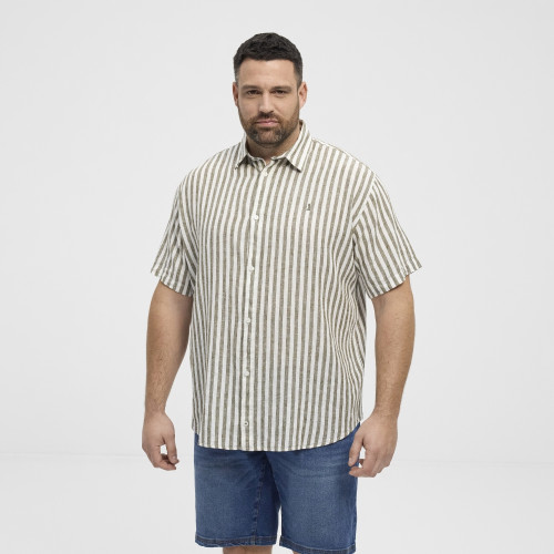 51308 NORTH Striped Linen/Cotton Shirt Green