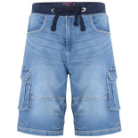 Elasticated Waist Denim Stretch Cargo Shorts Light Denim