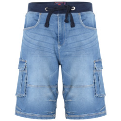 Elasticated Waist Denim Stretch Cargo Shorts Light Denim