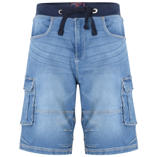 Elasticated Waist Denim Stretch Cargo Shorts Light Denim