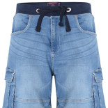 Elasticated Waist Denim Stretch Cargo Shorts Light Denim