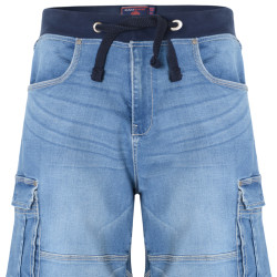 Elasticated Waist Denim Stretch Cargo Shorts Light Denim
