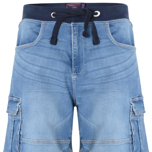 Elasticated Waist Denim Stretch Cargo Shorts Light Denim